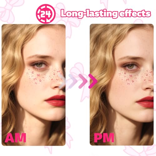 6pcs Pink Bow Face Freckle Tattoo Stickers, Waterproof Temporary Tattoos for Women & Girls Perfect for Makeup St. Patrick's & Costume Parties