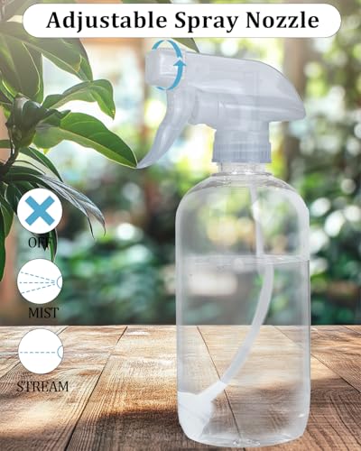 TERESRY 2 Pack 360° Spray Bottles 16 oz - Clear, Adjustable Nozzle, Leak-Proof
