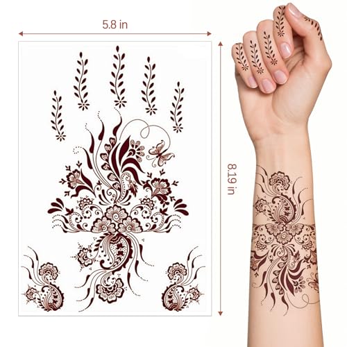 Henna Temporary Tattoos - 12 Sheets Waterproof Lace Mandala Stickers