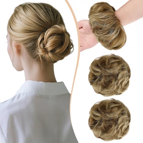 Ash Blonde Mix Ginger Brown 2PCS Messy Bun Hair Extensions Thick Updo Scrunchies for Women Girls