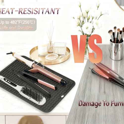 2 Pack Heat Mat for Curling Iron, Oversize Silicone Resistant Mat for Hair Tools, Hot Pad for Hair Straightener, Flat Irons and Hot Hair Styling Tools Home Travel Gym Salon (15.7" x 11.8")