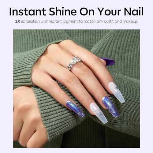 modelones Blue Gel Nail Polish, 15 ML Chameleon Purple Polish Black Holographic Blue Shimmer Glitter Polish Soak Off LED Winter Nail Art Gel DIY Salon Gift