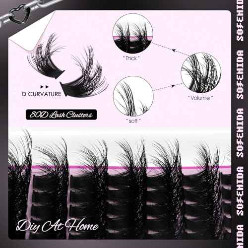 Lash Clusters Kit 80D Lash Clusters Kit 10-18mm Volume Eyelash Clusters D Curvature Cluster Eyelash Extensions 3D Wispy Lashes Clusters DIY Lash Extension Kit(80D-10-18MIX Thick Kit)