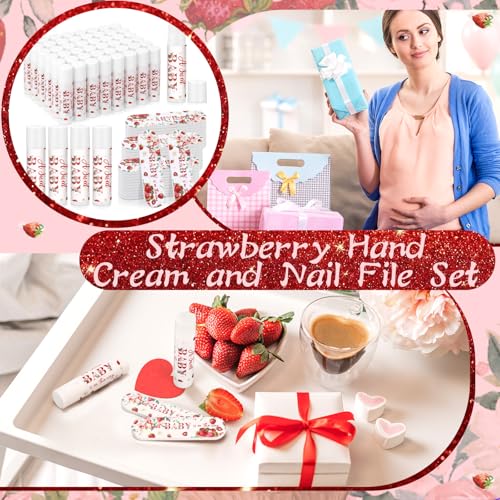 24 Sets Strawberry Baby Shower Favors for Guests Strawberry Lip Balms and Nail File a Berry Sweet Baby Is on The Way Gifts Bulk Fruit Party Supply Thank You Souvenirs for Gender Reveal