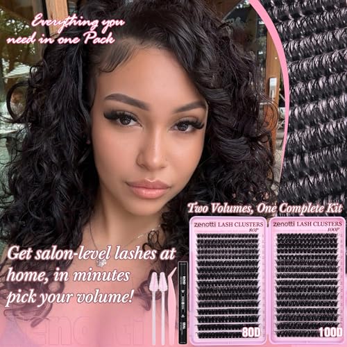 Lash Clusters Kit 544PCS Fluffy 80D 100D Eyelashes 8-16mm D-Curl