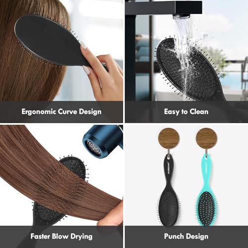 Aussumy 4 Pack Detangling Hair Brush Set with Soft Bristles - Black, Green, Blue, Red