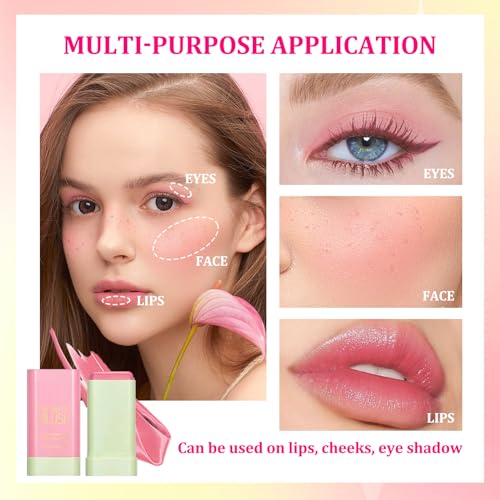 3-in-1 Cream Blush Stick Set - Waterproof Cheek Tint with Sponges