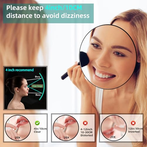Large 6" 20x Magnifying Mirror with Tweezers, Travel Magnified Makeup Mirror with Suction Cups, 20x Magnification