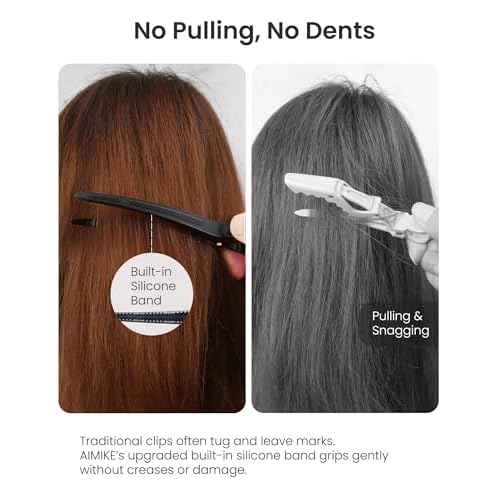 AIMIKE Extended Sectioning Hair Clips w/Built-in Silicone Band, 4.8" No-Crease Non-Slip Hair Styling Clips for Thick, Long Hair ? Blow Drying,Hair Rollers, Rust-Free ?6 Pack, Black Duckbill Clips