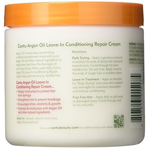 Cantu Argan Oil Leave-In Conditioner Repair Cream 16 Ounce (473ml) (2 Pack)