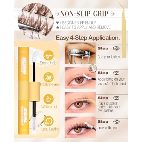 Brown Lash Clusters Kit 8-12MM Natural Cluster Eyelash Extensions Kit Wispy Cluster Lashes Dark Brown Individual Lashes C Curve Eyelash Clusters Short 144Pcs Pesta?as Postizas Marr?n