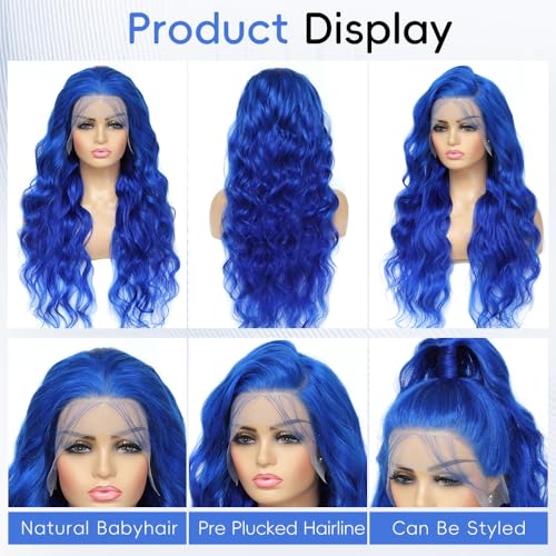 13x4 Blue Lace Front Wig Human Hair - 20 Inch Body Wave