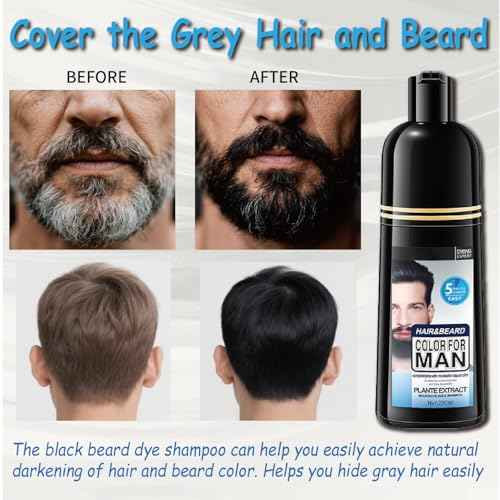 Black Beard Dye For Men, Natural Beard Dye Black For Gray Coverage, No-Mess Formula, Quick Coloring And Long-lasting Effect(200ML)