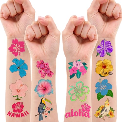 Hibiscus Temporary Tattoos - 100 PCS Hawaiian Luau Party Favors