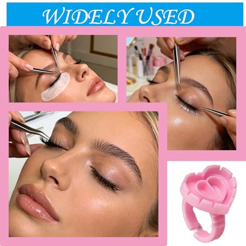 300Pcs Pink Heart Lash Glue Rings for Eyelash Extensions