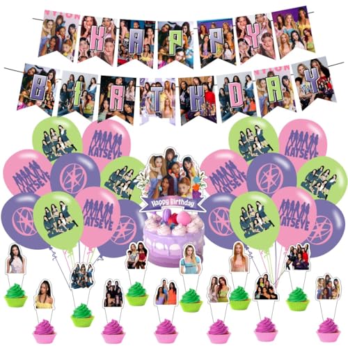 Katseye Birthday Party Decorations Set with Banner, Cake & Cupcake Toppers