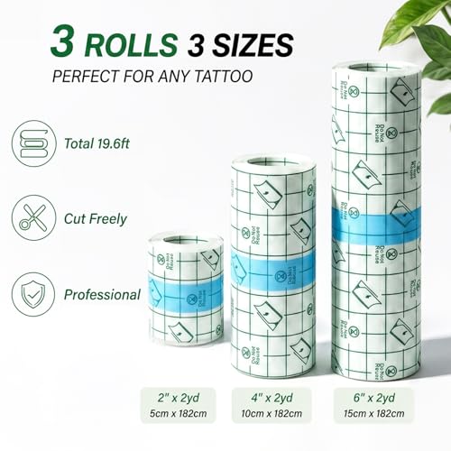 Tattoo Aftercare Bandage - 3 Rolls Waterproof Healing Film (2 Inch, 4 Inch, 6 Inch)