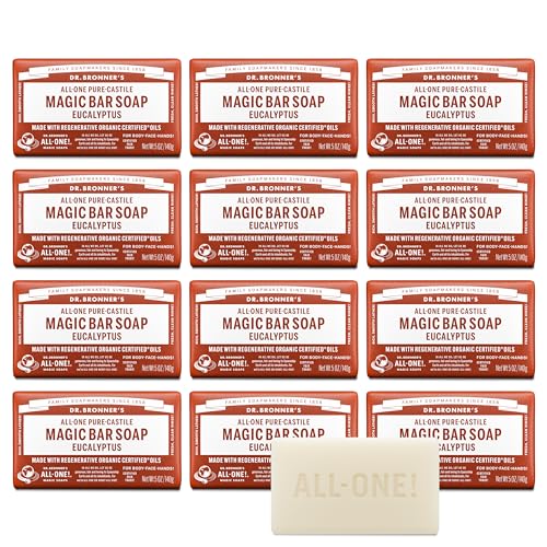 Dr. Bronner's Pure-Castile Magic Bar Soaps (Eucalyptus, 5oz, 12-Pack) ? Made with RegeOrganic Oils, Soap Bars for Men & Women, Gentle for Face & Sensitive Skin, Vegan, Cruelty-Free, Non-GMO