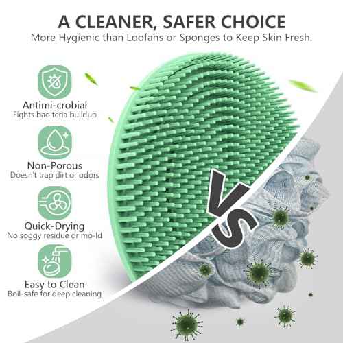 Silicone Body and Face Scrubber Set 5 Pack, BEAUTAIL Shower Bath Scrubber, Gentle Exfoliating Brush for Women Men Sensitive Skin, More Hygienic Than Traditional Loofah, Long Lasting, Black+Pink+Green
