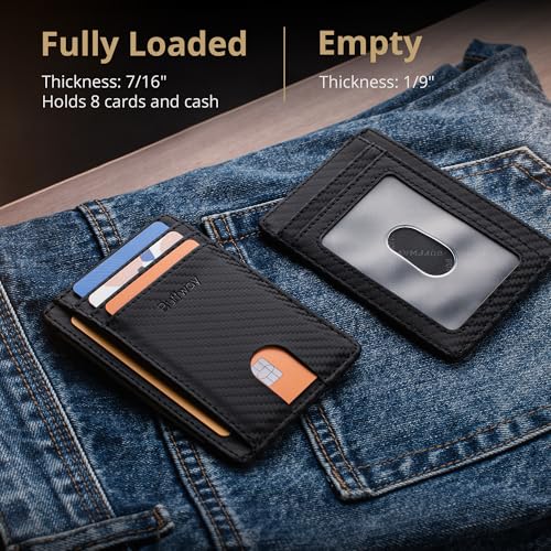 Slim RFID Blocking Leather Wallet for Men & Women - Carbon Fiber Black