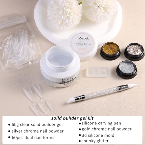 Clear Solid Builder Gel 60g with Nail Forms & Nail Art Kit for 3D Extensions