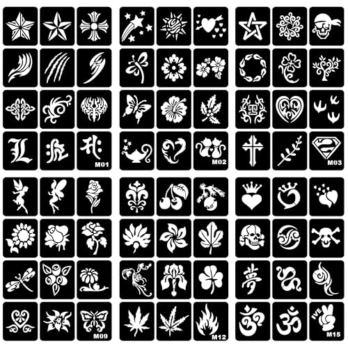 Henna Stencil Kit - 6 Sheets, Floral & Star Designs for Temporary Tattoos