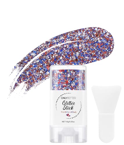4th of July Glitter Stick with Silicone Brush, Red White Blue