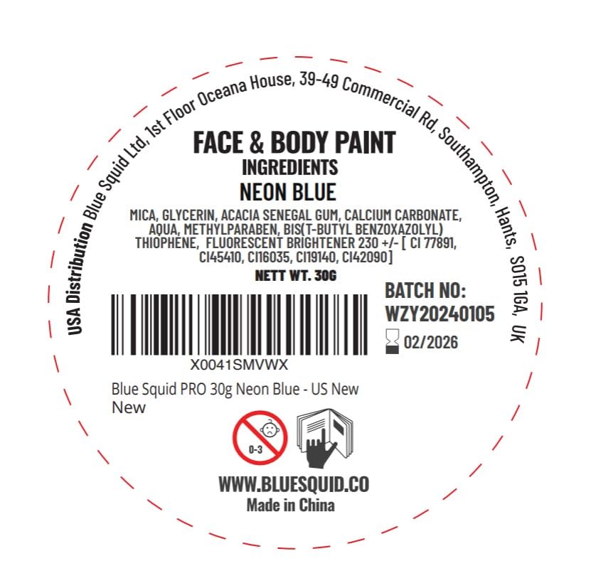 Blue Squid PRO Face Paint - Professional Water Based Single Cake Facepaint & Body Paints - SFX Makeup, Kids Adults Face Painting for Costume, Halloween, Cosplay - Neon Blue 30g / 1oz