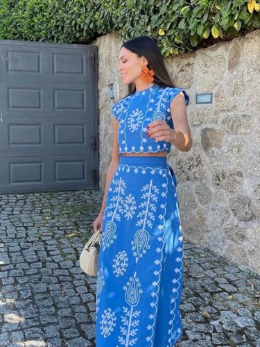 Women's Bohemian Floral Crop Top & Maxi Dress Set