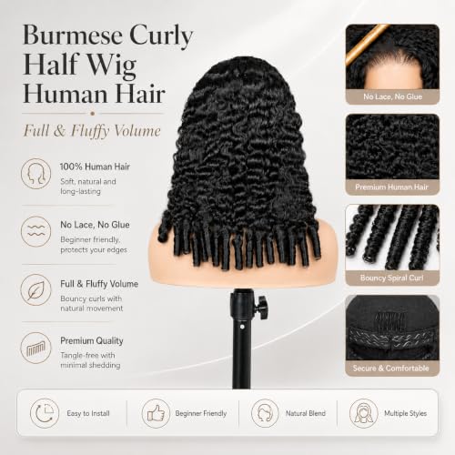 Ali Grace Burmese Curly Half Wig 100% Human Hair 20"