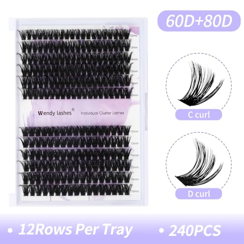 Lash Clusters 60D/80D Eyelash Clusters Fluffy DIY Lash Extensions Wispy D Curl Lashes Clusters Mixed Length 12-16mm Fluffy Individual Lash Clusters Eyelash Extensions for DIY Lashes at Home