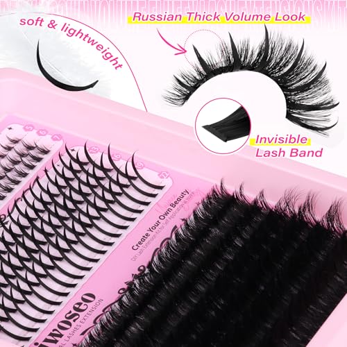 Wiwoseo Bottom Lash Clusters with Clear Lash Glue, D-Curl Fluffy Eyelash Extension Kit