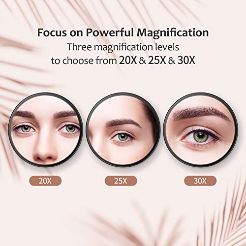 20X Travel Magnifying Mirror with Suction Cup & Tweezers - Compact 3.5-inch
