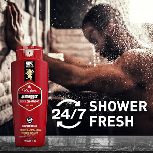 Old Spice Refreshing Body Wash for Men, 3X Defense, 24/7 Shower Fresh with Long Lasting Scent, Red Collection, Swagger with Cedarwood Scent, 24 oz (Pack of 6)