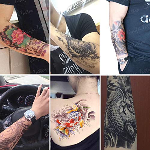 6 Sheets 21x15cm Old School Koi Carp Lucky Golden Fish Arm Leg Temporary Tattoo Stickers Perfect for Parties, Events and More