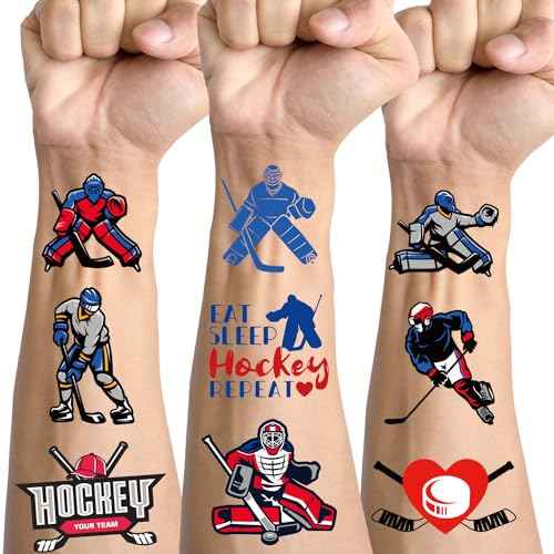 Gameza Ice Hockey Temporary Tattoos - 240+ Hockey Party Favors Decorations Hockey Temporary Tattoos Stickers for Kids Sports Hockey Themed Party Gifts Hockey Tattoos Supplies