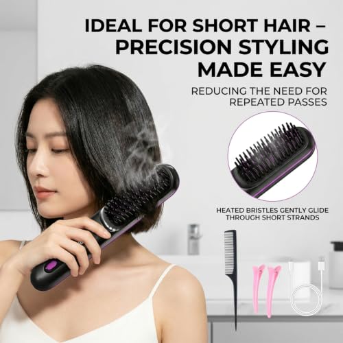Cordless Hair Straightener Brush for Short Hair, Travel-Friendly Mini