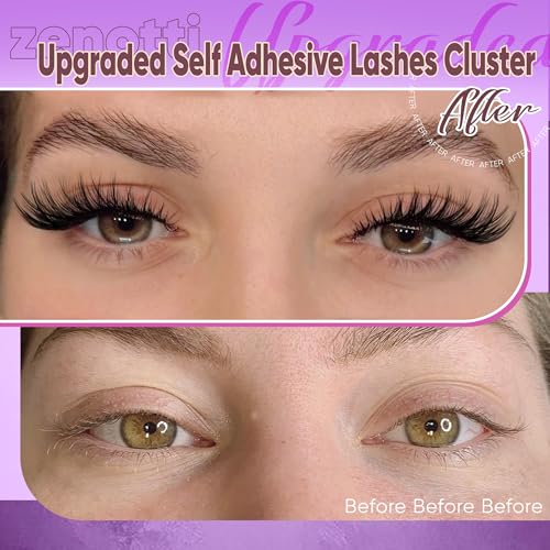 Self Adhesive Eyelash Clusters Natural Self Adhesive Lashes Cluster No Glue Eyelashes Press on Lashes Pre Glued Wispy Cluster Eyelash Extensions 8-16mm 120Pcs by zenotti