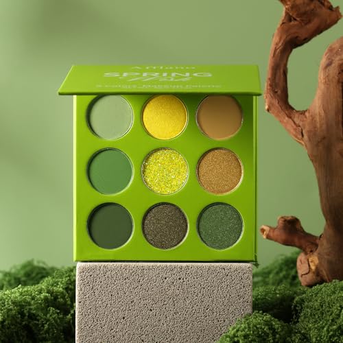 Green Brown Eyeshadow Palette - 9 Colors Matte Shimmer