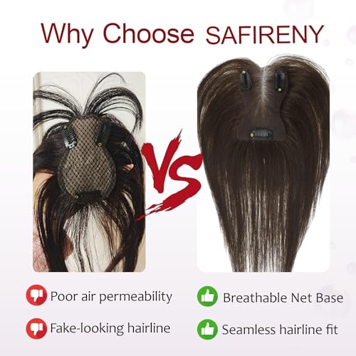 SAFIRENY Jet Black 10 Inch Human Hair Clip-in Bangs Hair Topper Women