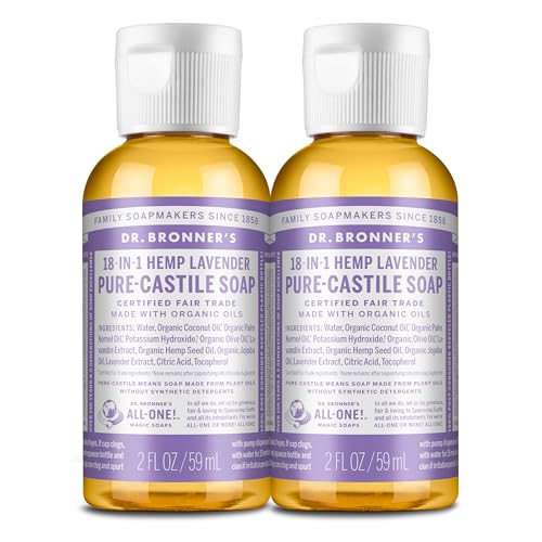 Dr. Bronner's - Pure-Castile Liquid Soap, Made with Organic Oils, 18-in-1 Uses: Face, Body, Hair, Laundry, Pets and Dishes, Concentrated, Vegan, Non-GMO (Lavender, 2 ounce, 2-Pack)