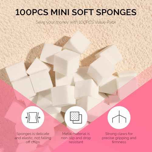MelodySusie 100Pcs Soft Nail Sponges for Ombre, Nail Art Sponges With Grabbing Pen, Blooming Nails, Gradient Nail, Manicure Nail Art Tools, Professional Accessories Supplies for Home and Salon Use