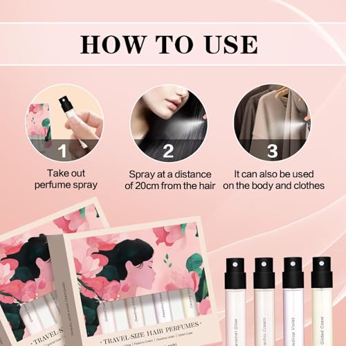 Roseye 4-Pack Hair Perfume Set for Women - Long-Lasting Fresh Scents, Travel Size Mist