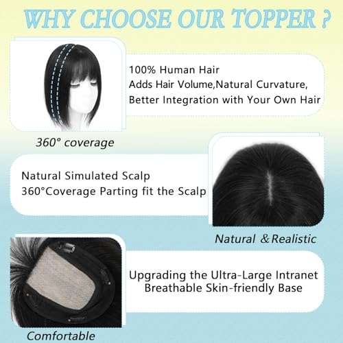 OLLAVO Hair Topper 12" Real Human Hair 360° 3D Wispy Bangs