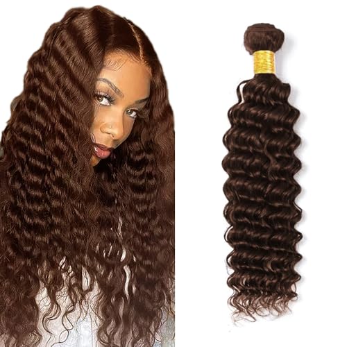 WuvuSnm #4 Deep Wave Human Hair Bundles - 16 Inch Brown