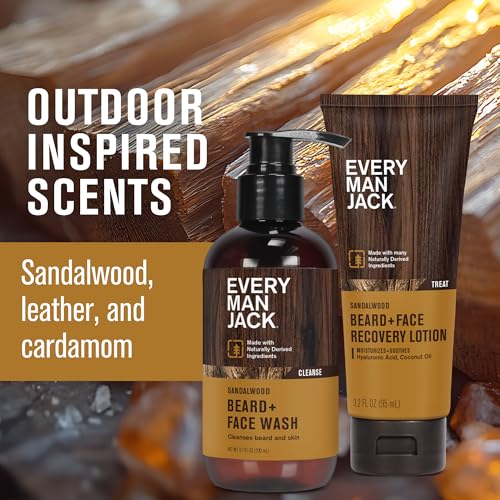 Every Man Jack Beard & Face Wash & Lotion Set - Sandalwood, Hydrating Men's Grooming