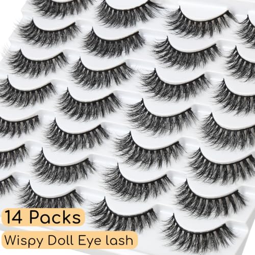 14 Pairs Reusable Faux Mink Lashes - Natural Wispy Strip Lashes