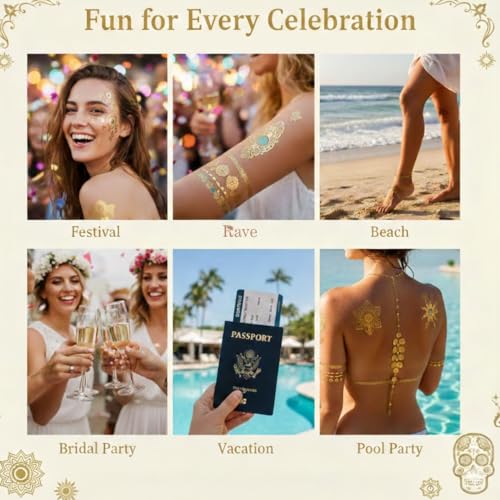 Gold & Silver Metallic Temporary Tattoos Set of 6