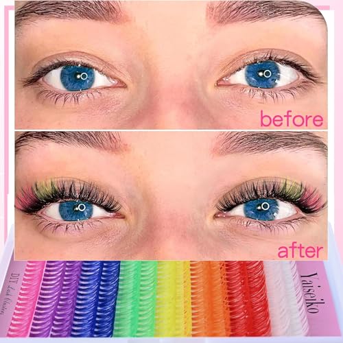 Colored Lash Clusters 300Pcs - 8 Colors D Curl 14mm/16mm