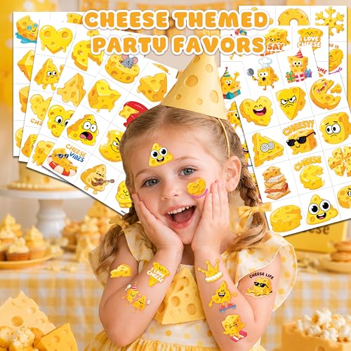 96 PCS Cheese Temporary Tattoos for Kids | Pre-Cut Party Favors